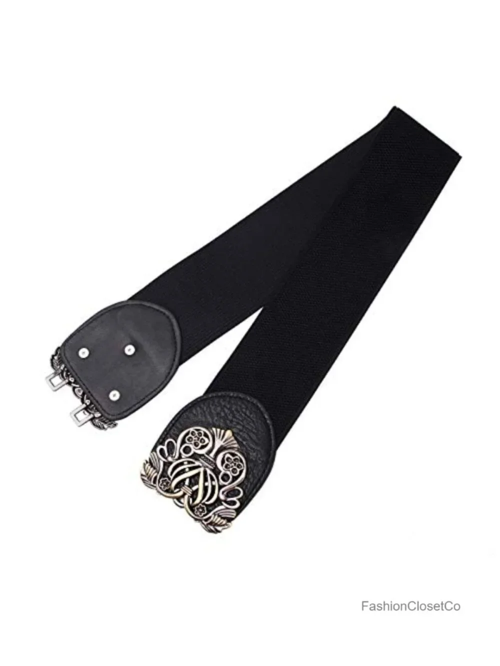 Vintage Elastic Wide Waist Belt Interlocking Metal Buckle Dresses Coats